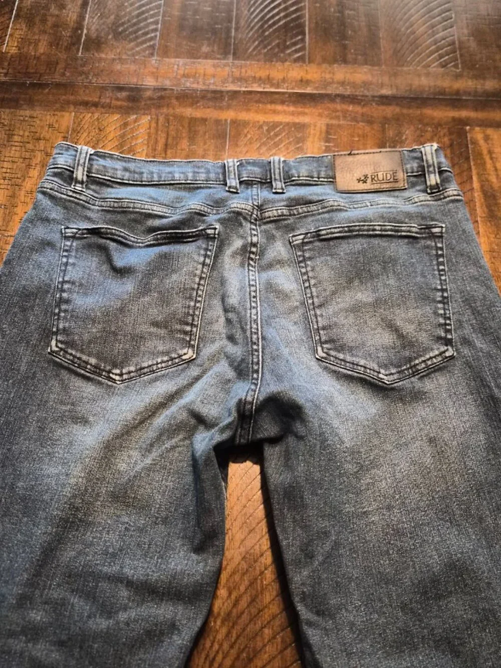 RUDE XXX Slim Straight Mens Jeans Size 36X30 3 Button Blue Dark Wash G597